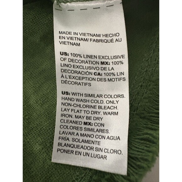 Chicos Linen Top Size M Green Ruffle Flutter Sleeve Relaxed Fringe Preppy Forest - Picture 15 of 16